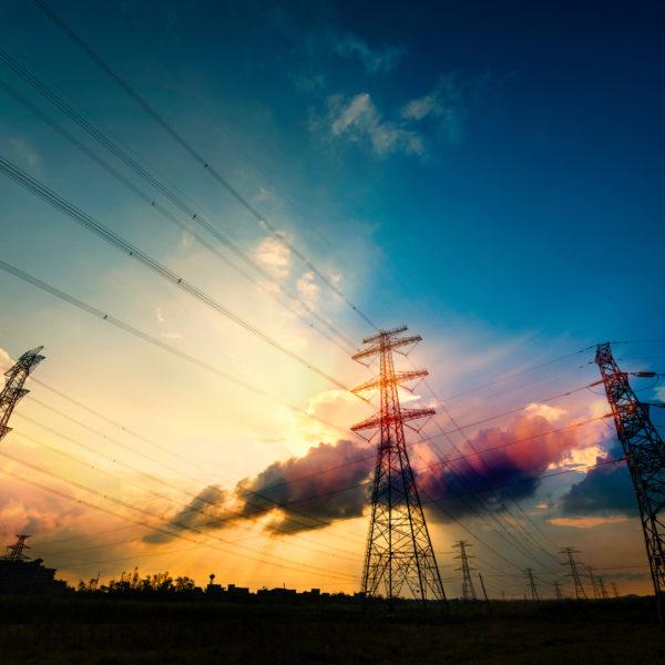 Electric towers at dusk